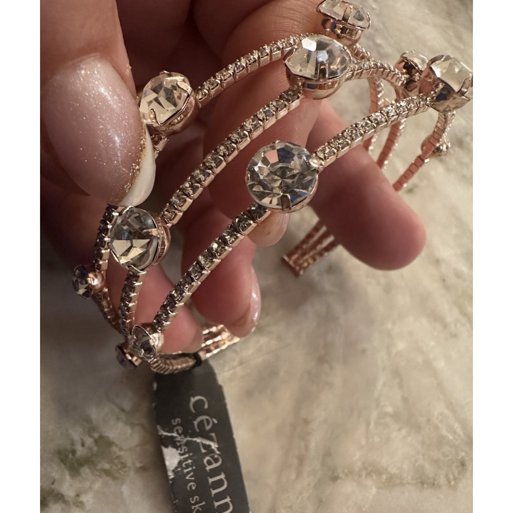 NWT Cezanne Large Rhinestone Bracelet Sensitive Skin Rose Gold Cuff SPARKLES! 8"